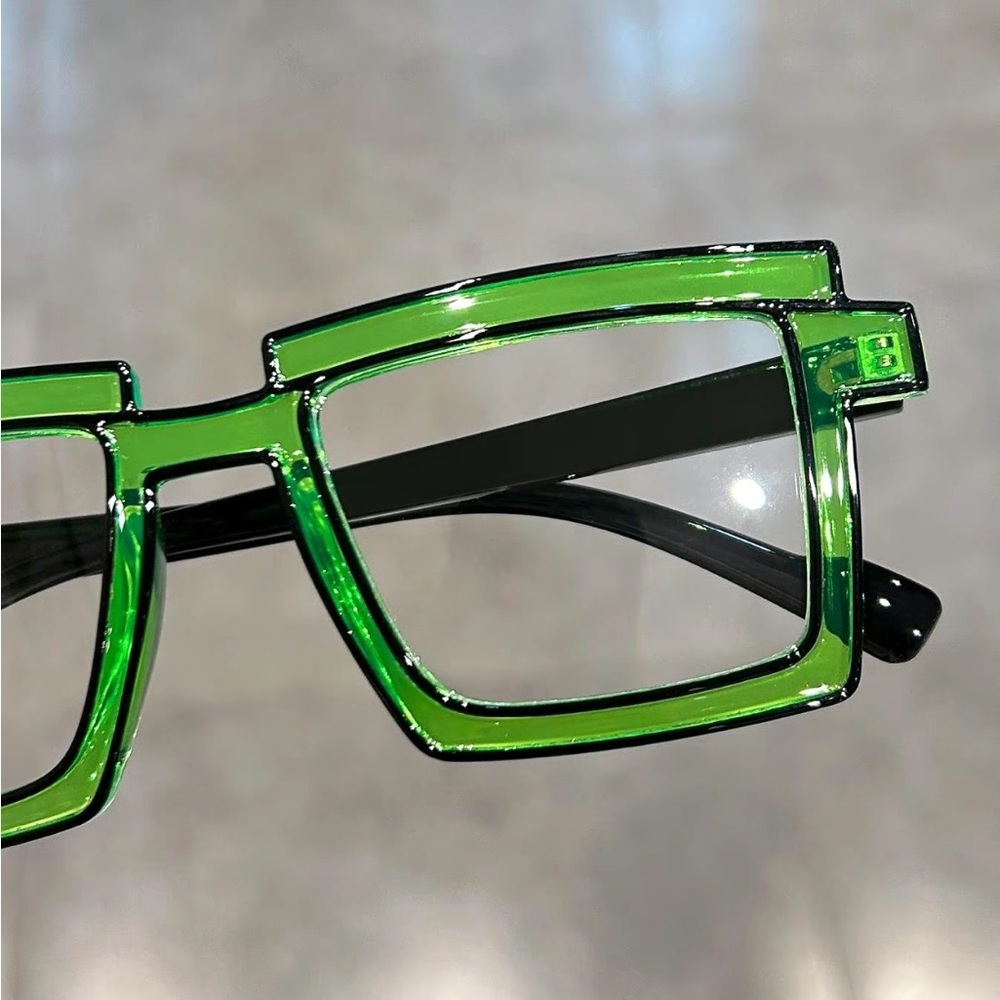 Manga Cartoon Anti-blue Light Color block Eyeglasses In Green - Picture 3 of 12